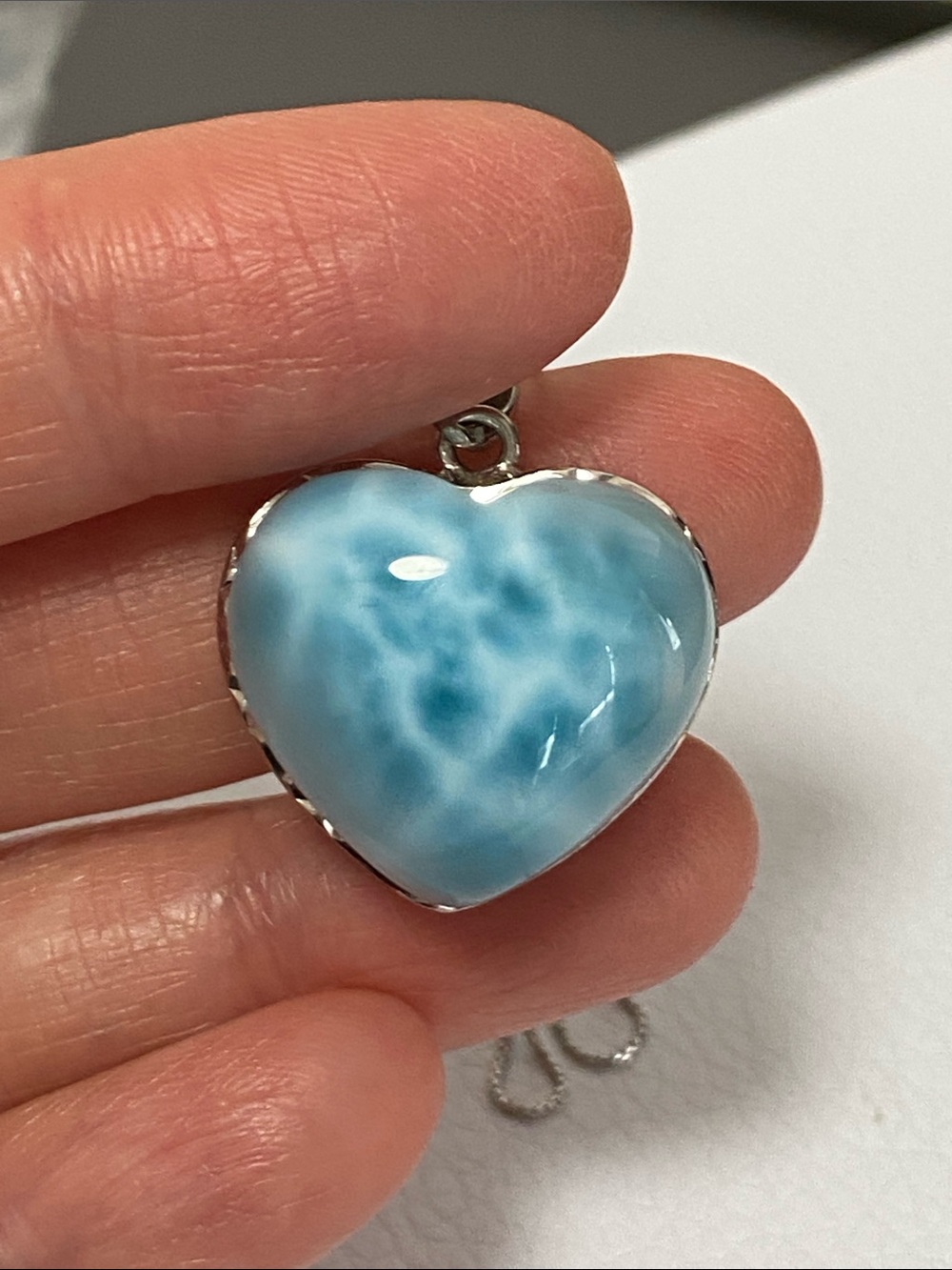 High Quality AAA Natural Larimar Heart Silver Pendant Necklace - Picture 13 of 13